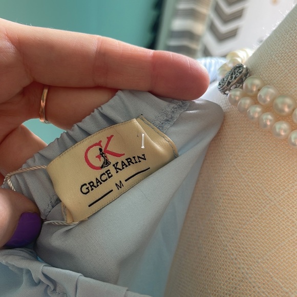 ✨NEW! Grace Karin Dress Sky Blue Off the Shoulder Long Sleeve Size Medium - Picture 7 of 8